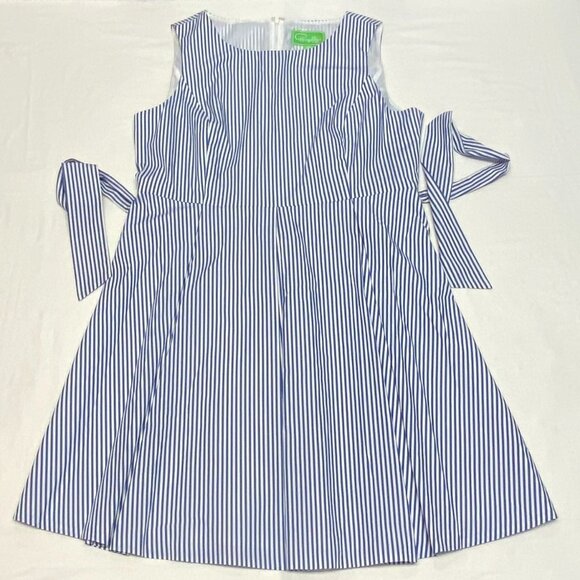 Pappagallo Fit & Flare Pleated Midi Dress Lined Stripe Blue White 16 Sleeveless - Picture 8 of 12